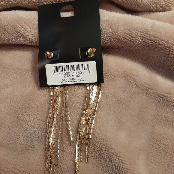 EXPRESSION Black Enamel Square Studs and Gold Dangle Front-Back Crystal Earrings - Picture 4 of 5